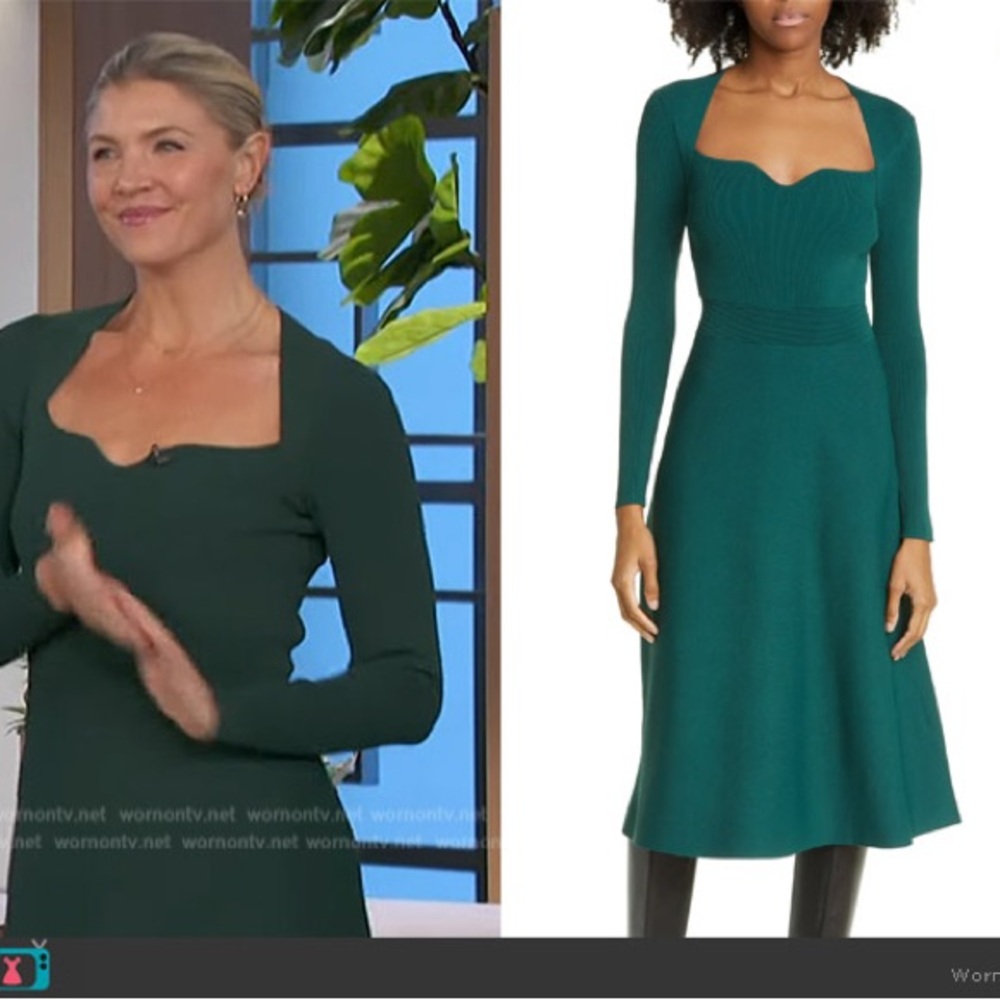 Ted Baker Forest Green Long Sleeve Dress sweetheart size 0 XS / S ribbed midi - Picture 4 of 10
